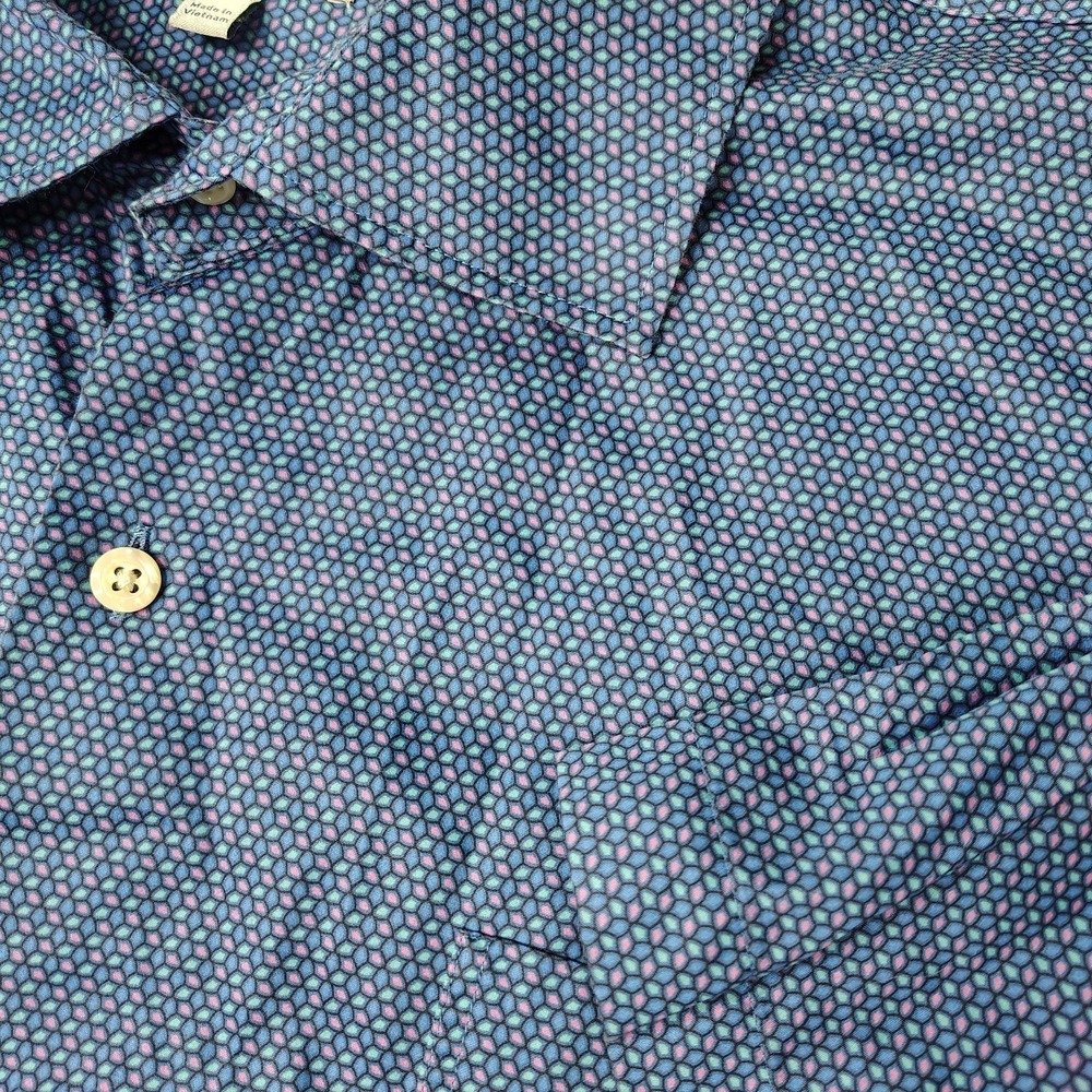 Peter Millar Shirt Mens‎ XL Blue Geometric Button Down Preppy Loud Golf S/S